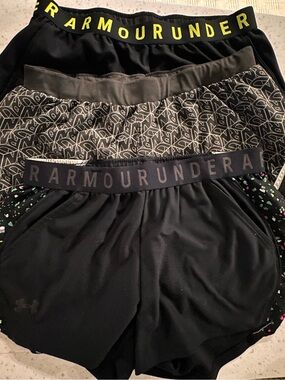 Under Armour Women’s Black Athletic Shorts with Yellow Waistband Accents